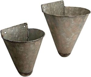Ensemble de deux jardinières murales en forme de cône en étain, jardinières murales en forme de cône galvanisé, décorations murales de cuisine - Product Image 4