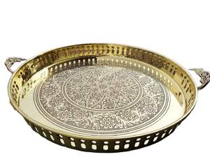 Plateau rond en cuivre de qualité supérieure, écologique, avec poignée en laiton, personnalisable, pour servir les aliments, durable, élégant, prix de gros - Product Image 6