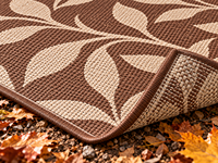 Tapis de camping tissé en polypropylène Leaf Trail, résistant à l'humidité, avec envers enduit de PVC, à poils ras, marron crème, pour plage et extérieur