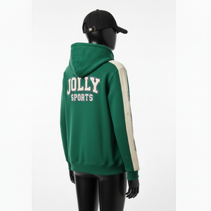 Sudadera con Capucha para Mujer, Algodón GSM, Poliéster, Felpa, Paneles de Manga en Contraste Verde, Logotipo Bordado Personalizado, Sudaderas Básicas para Mujer - Product Image 5