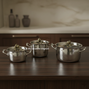 Ensemble de casseroles de luxe en acier inoxydable martelé à la main, écologiques, avec bouton de couvercle en forme de citrouille, différentes tailles, compatibles gaz et induction, Harvest - Product Image 5