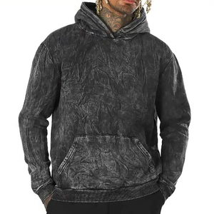 OEM Streetwear Hoodie Double Layer Acid Wash Distressed Raw Hem Custom Hoodie Oversized Cotton Hip-Hop Pullover hoodie for men - Product Image 1