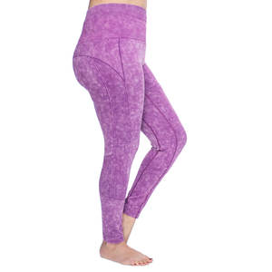 Mallas de mujer de cintura alta con lavado ácido superventas en Color sólido, mallas de mujer de lavado ácido con lazo de longitud completa - Product Image 3