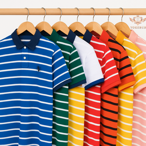Camiseta de Manga Corta para Hombre YOKEBUD, Premium, 100% Algodón, Estampado a Rayas, Informal, para Verano, Cuello en Contraste, Tejido de Punto, Personalizable - Product Image 1