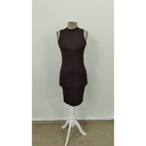 Robe courte en scuba sans manches à col roulé pour femme, 36224 - Café - Product Image 4