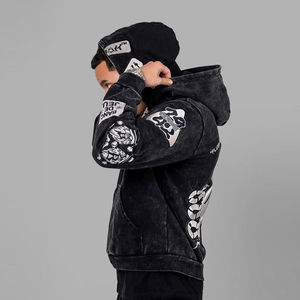 Sweat à capuche unisexe 100 % coton épais imprimé sur mesure style hip-hop avec poche, taille personnalisable, en molleton bouclette, design vieilli, service OEM - Product Image 5