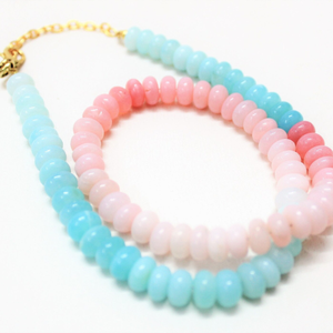 Magnifique collier de perles rondes en opale rose et bleu ciel, 7 mm-9 mm, collier en pierres semi-précieuses rose bleu ciel fait à la main - Product Image 5