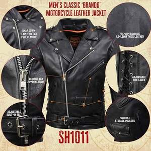 Chaqueta de Motociclista Brando Clásica Negra Personalizada de Última Moda al por Mayor para Hombre, Chaqueta de Cuero Vacuno 2024 - Product Image 3