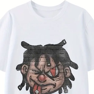 T-shirt blanc à manches courtes pour homme avec imprimé cartoon, style streetwear, col rond, coupe classique, jersey de coton - Product Image 4