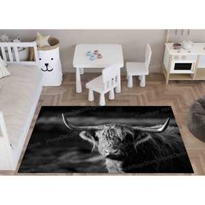 Tapis imprimé : motif vache sauvage, lavable en machine, tapis décoratif animal, tapis gobelin - Product Image 2