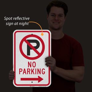 Dấu hiệu "không đỗ xe" với mũi tên chỉ phải, làm bằng nhôm chống gỉ, chống phai màu, chống nắng và bền - Product Image 5