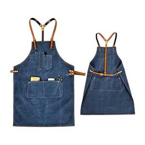 Nouveau tablier en denim de vente directe d'usine au Pakistan avec poche personnalisée, style, couleur bleue, logo personnalisé, marque privée unisexe - Product Image 4