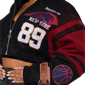 ผู้ผลิต OEM เสื้อแจ็คเก็ตบอมเบอร์แบบถักสำหรับผู้หญิง ยี่ห้อ Brooklyn Hottie รุ่นอุ่นได้ สีแดงเบอร์กันดี สไตล์วาร์ซิตี้ ปักลาย - Product Image 4