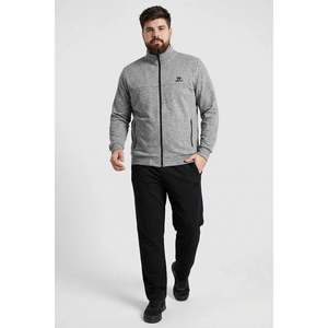 Ensemble de survêtement Tommylife pour homme grande taille à col montant et coupe classique - Gris chiné et noir, tenue de sport en gros pour les grandes tailles - Product Image 1