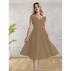 Robe en crêpe à manches courtes et col croisé pour femme avec jupe à volants, 18718 - Café au lait - Product Image 2