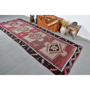Vintage Turkish Rug 4.6x11 ft (141x336 cm), <b>Red</b> <b>Wool</b> Rug - Product Image 3