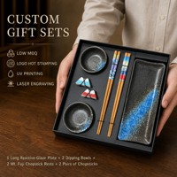 Service de table japonais en céramique bleue et noire, assiettes motif Mont Fuji, baguettes Ukiyo-e, pour 2 personnes, coffret cadeau, vente en gros, personnalisable