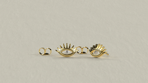 Luxury 18K Gold <b>Huggie</b> Eye Motif Stud Earrings With Single Round Brilliant Cut Diamond Statement Ear Stud Fine Jewelry for Women - Product Image 1
