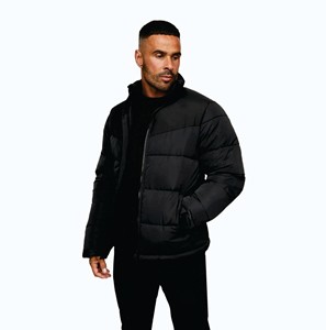 Abrigo acolchado resuelto para hombre 100% poliéster con cremallera larga y forro acolchado chaqueta negra con 2 bolsillos delanteros - Product Image 3