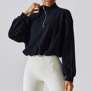 Fitness sports stand-up collar pullover hoodie women's outdoor leisure running loose draw <b>rope</b> hoodie sweatshirt - Product Image 3