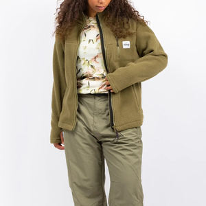 Veste en polaire vert olive pour femmes, fermeture éclair intégrale, douce, sherpa, col montant, manches longues, vêtement d'extérieur chaud, décontracté, léger, couches d'automne et d'hiver - Product Image 3