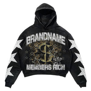 Pantalon de survêtement et sweat à capuche avec fermeture éclair sur toute la surface personnalisé poids lourd grande taille imprimé strass design évasé - Product Image 2