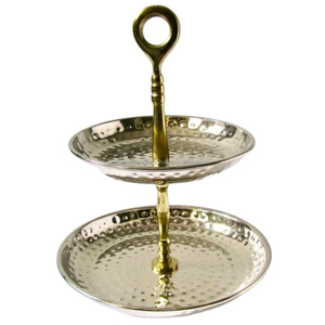 Support à gâteau de luxe à 2 niveaux de haute qualité, forme ovale en bois doré, plateaux en métal pour la décoration de mariage, plats et assiettes ronds - Product Image 6