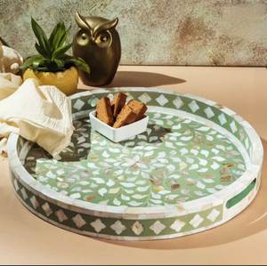 Premium Quality Wooden Serving Tray With <b>MOP</b> Inlay And Resin Design Personalized Ramadan breakfast <b>dry</b> Fruits Serving Tray - Product Image 4