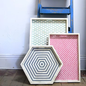 Plateau de service en incrustation d'os de forme carrée Décoration multicolore pour la maison et l'hôtel pour les occasions de Noël - Product Image 1