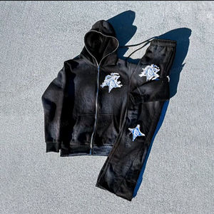 Chándal de gran tamaño para hombre, pantalones de chándal acampanados, los últimos trajes de sudor, chándal personalizado con diamantes de imitación y purpurina, conjuntos de chándal con capucha - Product Image 5