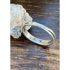 Navajo Handcrafted Sterling <b>Silver</b> <b>Ring</b> with Natural Blue <b>Opal</b> Inlay Size 8-Boho Statement Jewelry - Product Image 5