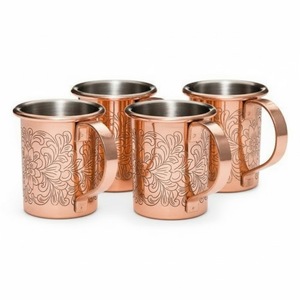 Mug en cuivre pur de conception florale unique, tasse en cuivre massif avec poignée plate, mug à boire pour la maison, les barware et la cuisine, prix bas - Product Image 4