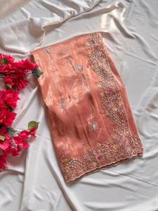 Sari de Georgette de Seda y Viscosa con Bordado a Mano Exquisito y Drapeado en un Minuto, con Blusa en Contraste, Elástico y Resistente a la Humedad - Product Image 4