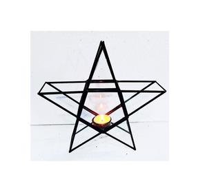 Bougeoir en verre en laiton en forme d'étoile en verre transparent de terrarium pour la décoration Lanterne latérale en métal faite à la main avec finition nickel - Product Image 4