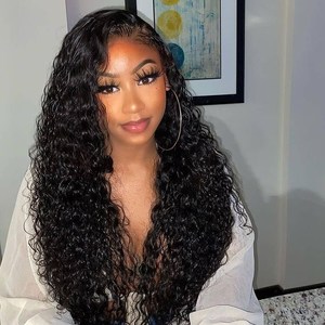 Harga Pabrik Grosir untuk Wig Full Lace Frontal 13x4, Rambut Manusia Densitas 180%, Gelombang Air, Jerry Curly, Deep Wave, Hitam untuk Wanita - Product Image 2
