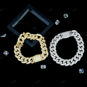 Pulsera cubana chapada en oro clásica Unisex 14mm 8 pulgadas pasa probador de diamantes Moissanite diamante 925 plata esterlina - Product Image 5