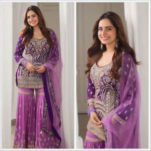 ชุดสูทสไตล์ Palazzo สำหรับปาร์ตี้ชุดปักลายทำจากผลงานบอลลีวู้ด - Product Image 2