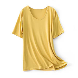 T-shirts courts à col en U avec logo personnalisé pour femmes Maillot respirant en coton doux de créateur Grande taille Service OEM Vente en gros Bangladesh - Product Image 1