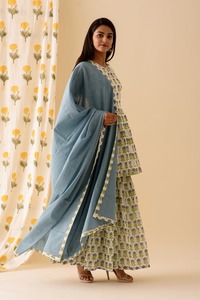 Directo del fabricante indio de alta calidad azul Mini Mogra Sharara Conjunto elegante Kurti y pantalones de moda india y pakistaní - Product Image 6