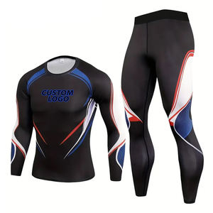 Combinaison de compression par sublimation pour BJJ, Jiu Jitsu, grappling, entraînement, ensemble 2 pièces imprimé en spandex/nylon, rashguard à manches longues pour homme - Product Image 1