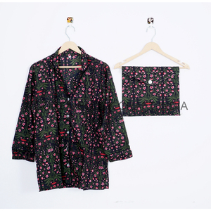 Conjunto de pijama de algodón Anokhi personalizable para mujer, traje de noche de verano transpirable con diseño de logotipo estampado, ropa de dormir de novia India suave - Product Image 3