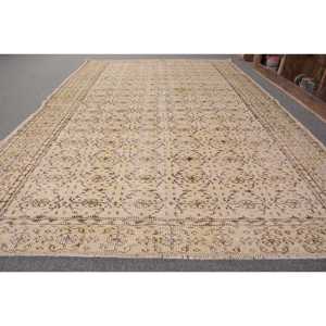 พรมตุรกีโบราณแบบทันสมัยขนาด5.4x8.6ฟุตสีเบจสีน้ำตาลปะต่อผืนใหญ่ทรงสี่เหลี่ยมผืนผ้าผ้าขนสัตว์ลาเท็กซ์สำหรับทางเข้าบ้านของวัยรุ่น - Product Image 2