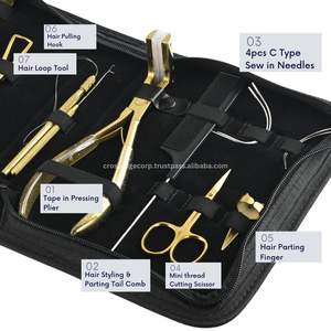 Venta caliente Salón 10 Uds Kit de herramientas de extensión de cabello dorado herramienta de bucle de tracción tipo C cuentas de aguja y alicates de presión de trama para salón - Product Image 3