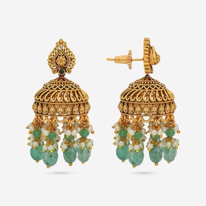 Boucles d'oreilles pendantes vintage en or 18 carats 188905, forme de pompon en turquoise et corail antique, plaqué or, pour femme, 29g, serti clos - Product Image 4