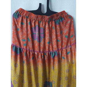 กระโปรงยาว3ชั้นผ้าไหมส่าหรีลำลองระบายอากาศวินเทจสำหรับผู้หญิง - Product Image 3