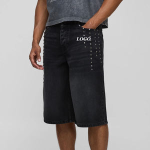 Pantalones Cortos Estilizados para Hombre, con Tachuelas, Mezclilla Rígida, Tela Cómoda, Ajuste Relajado, Diseño Moderno 2026, Diseño Casual - Product Image 1