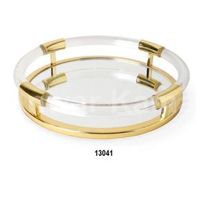 Plateau de service en bois avec poignée en forme de feuille de fleur et deux pots à bonbons - Product Image 2