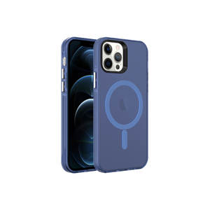 Coque rigide Netzy bleu marine pour iPhone 12 Pro C-Pro compatible MagSafe, transparente givrée avec sangle, motif diamant - Product Image 1