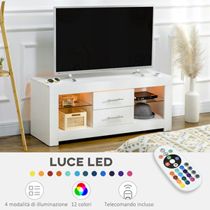 Soporte para TV HOMCOM de 55 Pulgadas con Luces LED de 12 Colores y Control Remoto, Madera y Vidrio 120x40x50cm, Blanco - Product Image 4
