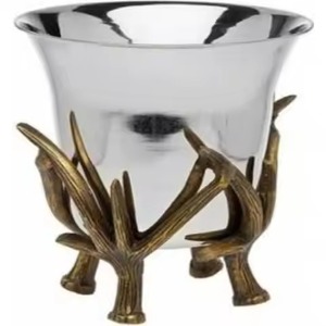 Seau à glace de forme ronde de qualité supérieure avec support en corne plaqué or Vaisselle en métal élégante pour les fêtes d'hôtel de mariage - Product Image 2